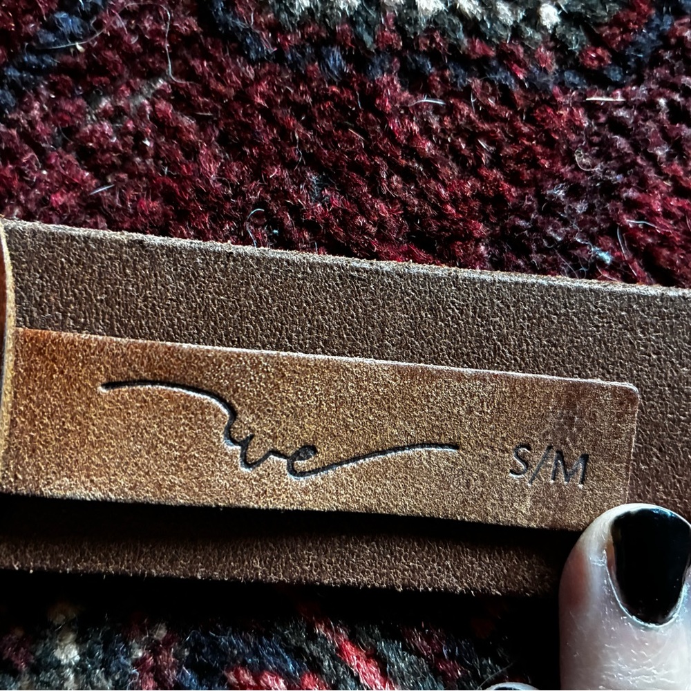 Free People: Brown Leather Belt with Brass Buckle - Picture 3 of 5